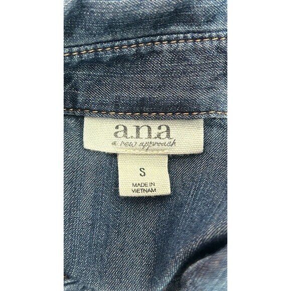 ANA A New Approach Shirt Women Small Blue Denim Button Up Long Sleeve‎ Collared - Picture 5 of 7